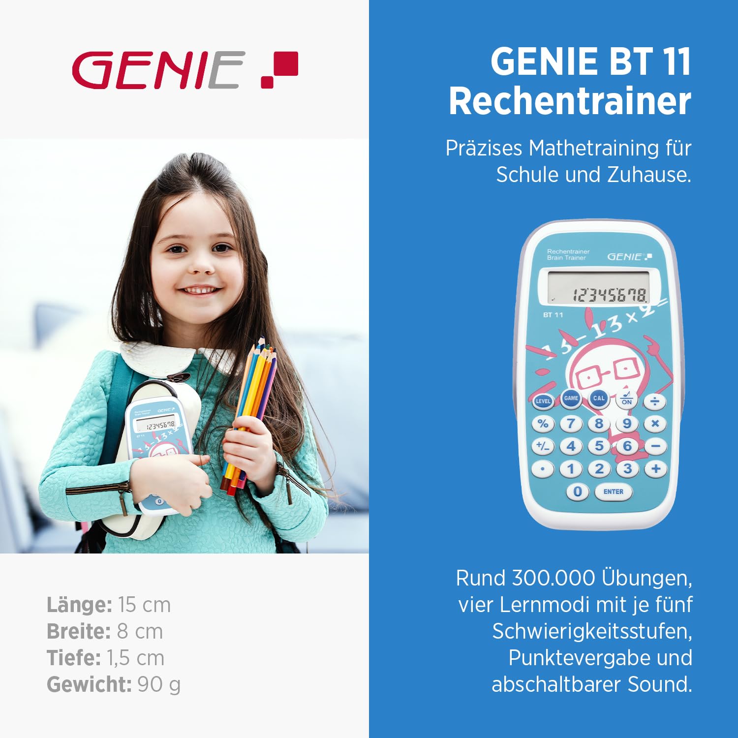 Genie BT11 Calculus Trainer Jeu éducatif 300 000 exercices avec fonction calculatrice de poche et boîtier de protection (Français non garanti)