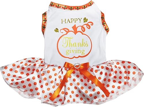 Miniatura 7 de Petitebella Happy Thanksgiving - Vestido de calabaza para perro (marrónpavos, L)