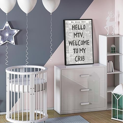 Miniatura 8 de Pósteres de lienzo retro de periódico en blanco y negro Hello Mtv Welcome To My Crib Arte de pared inspirador positivo de afirmación positiva de los