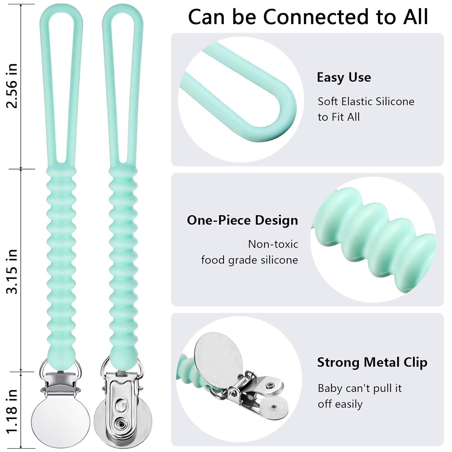 Nuanchu 6 Pieces Pacifier Clips Silicone Pacifier Strap with Clip Baby Pacifier Holder Leash Paci Clip for Boy and Girl Fits Most Pacifier Styles (Black, White, Milky White, Pink, Blue, Green) : Baby