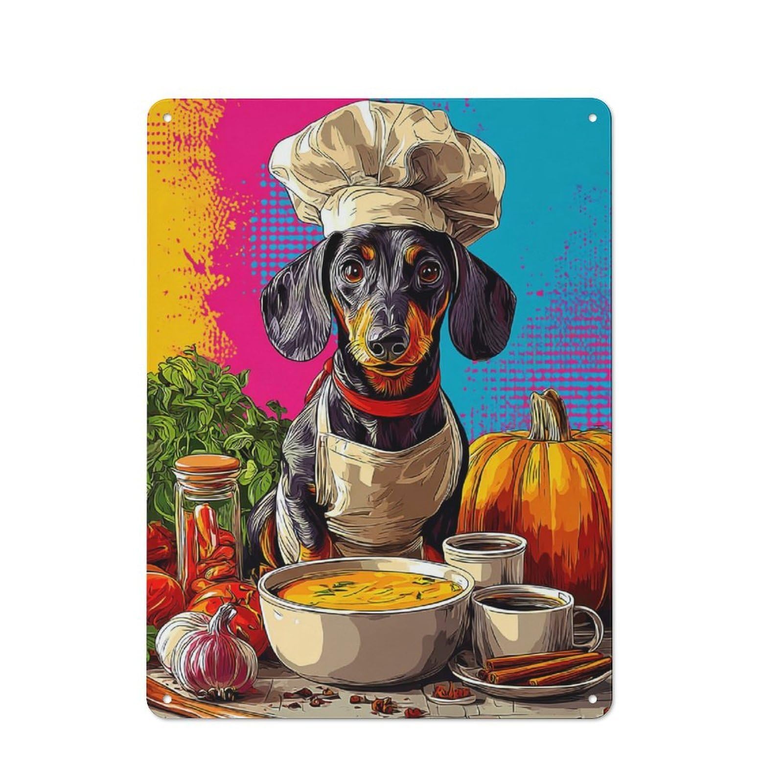 Chef Dog Cooking Up A Storm -3 Classic Metal Wall Decor 40x30cm, Decorative Metal Sign for Workspace, Cafe, Shop Or Desk Area