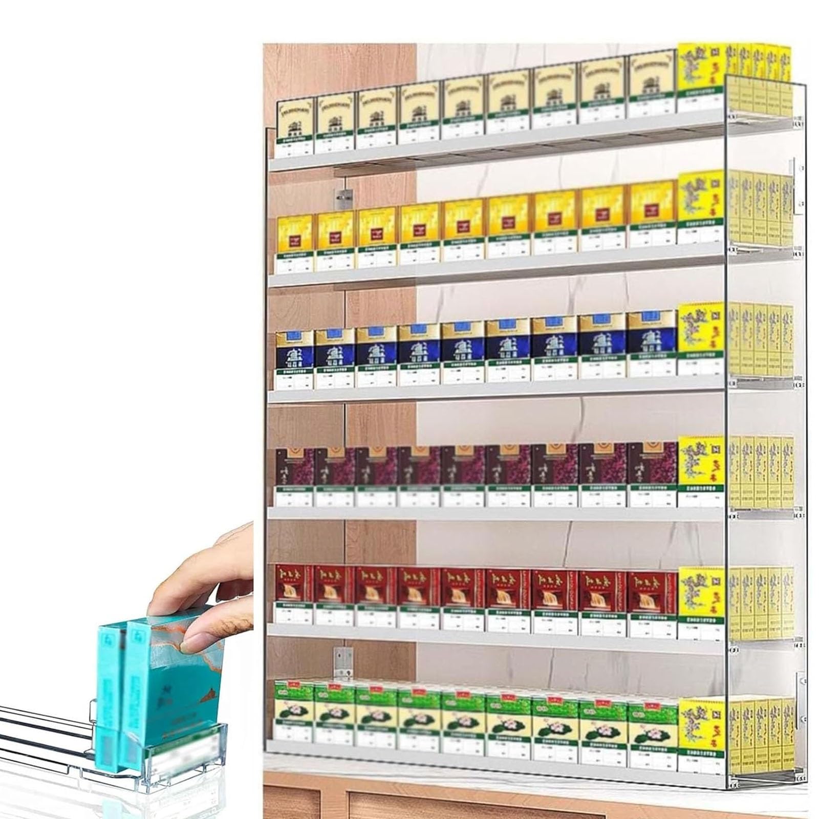 Présentoir à cigarettes transparent en acrylique mural pour magasin