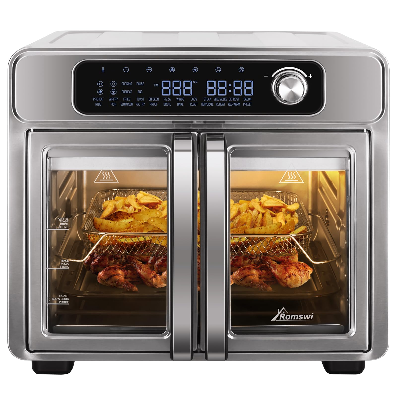 Romswi 26QT French Door Air Fryer Toaster Oven Combo, 24 Cooking Functions and Digital Controls, Fits 12