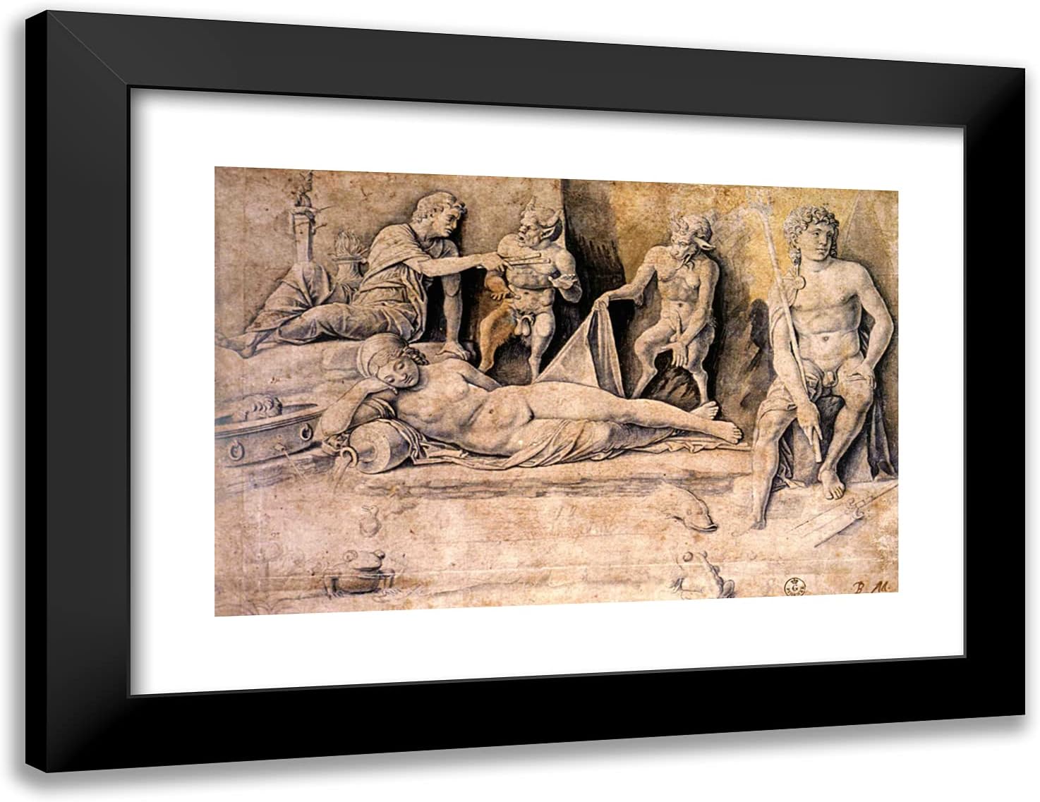 ArtDirect Mantegna, Andrea 24x18 Gold Ornate Framed Art Print with Double Matting Titled: Mythological Scene, Metamorphoses of Amymone