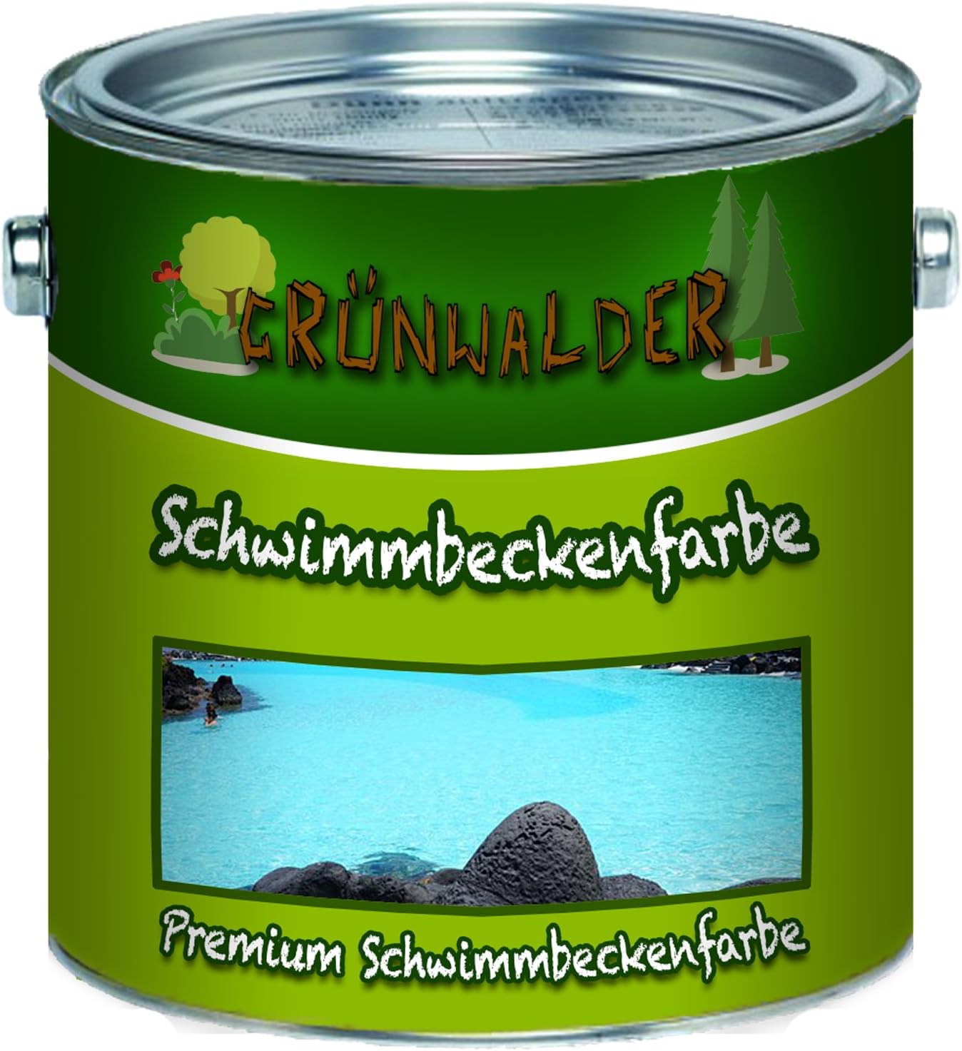 Grünwalder, premium 2-component swimming pool colour/pool colour for GRP, plastic and polyester, incl. hardener, 2 components in green RAL, white