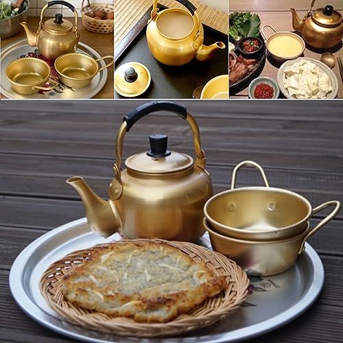 Miniatura 2 de TULGIGS Hervidor Makgeolli de plata de níquel de 1 litro + 2 cuencos Makgeolli de una sola mano, copa de vino de arroz crudo de Corea Dongdongju