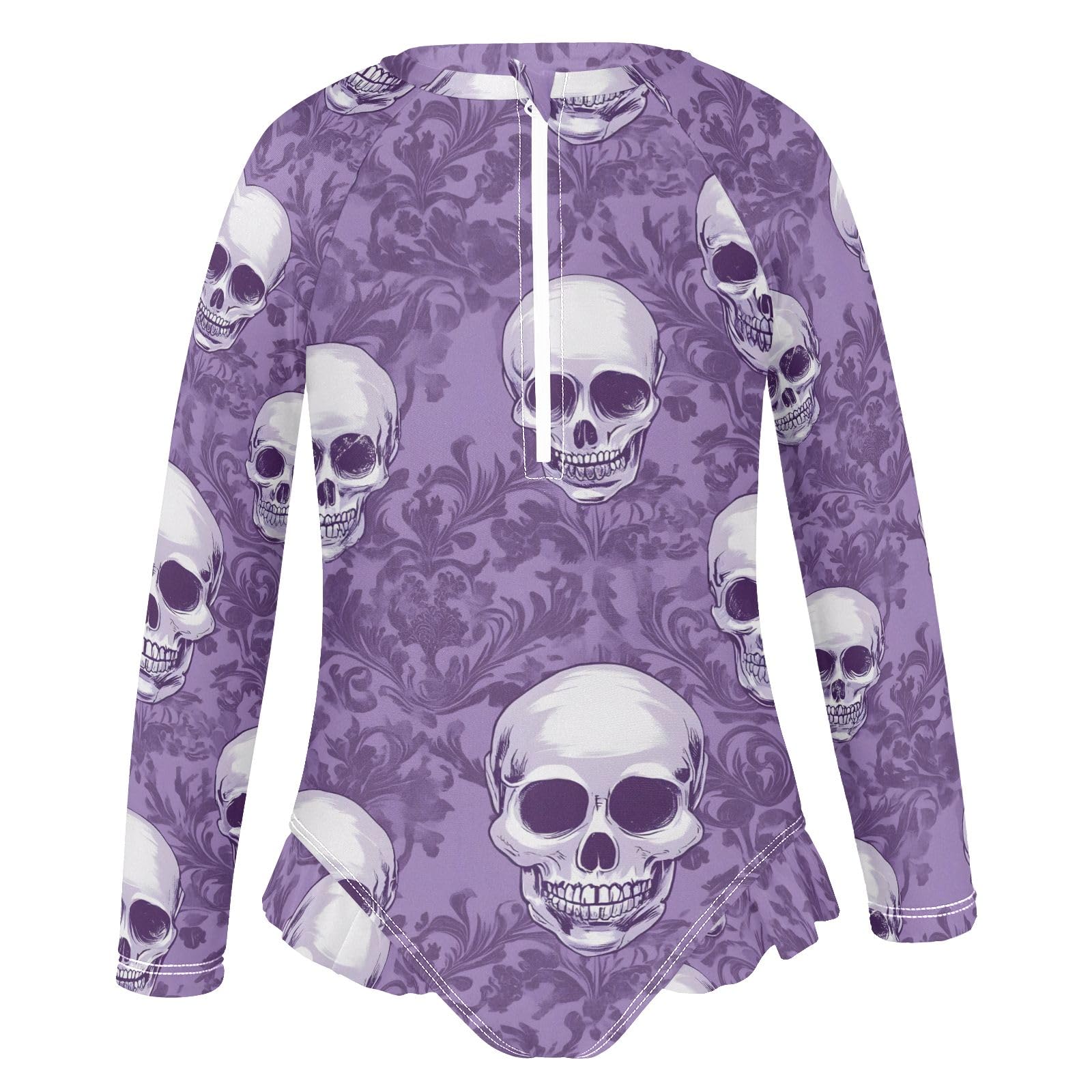 ALAZA Swimsuit for Girls Long Sleeve Rashguard Bathing Suit Purple Skull Quick Dry 4T