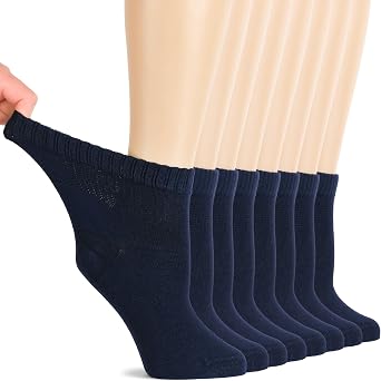 Hugh Ugoli Diabetic Socks for Women Rayon Derived from Bamboo, Soft, Ankle, Thin, Wide, Loose, Non-Binding Top, 4-8 Pairs