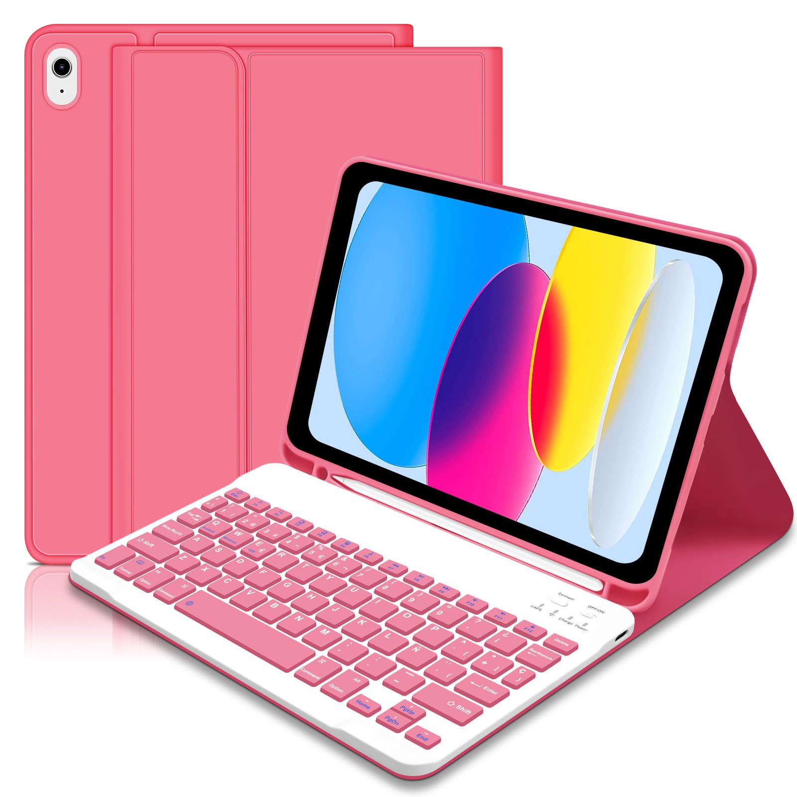 Ć Spanish Keyboard Case for iPad 10 Generation 2022/11 Generation A16 2025 (10.9/11 Inch),Ultra Thin Case with Pencil Holder,Detachable Magnetic Bluetooth Keyboard for iPad 10/11 Gen-Rosa