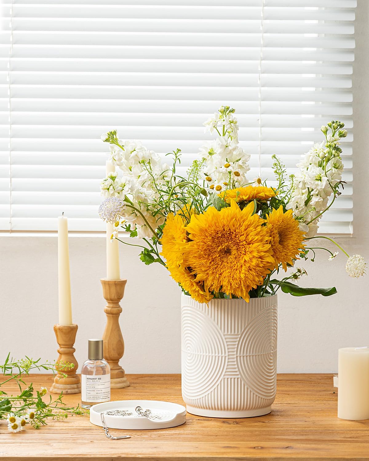 Utensil Holder, 7.2" Kitchen Utensil Holder for Counter, 2-in-1 Ceramic Cooking Utensils Holders with Spoon Rest, Utensil Crock for Spatula, Ideal Housewarming Gift (White)