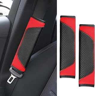 2PCS Car Seat Belt Cover Pads, Seatbelt Shoulder Cushion (Red) | Carbon Fiber PU Leather, Scratch & UV Resistant, Relieves Neck & Shoulder Pressure, Tool-Free Install, Universal Fit