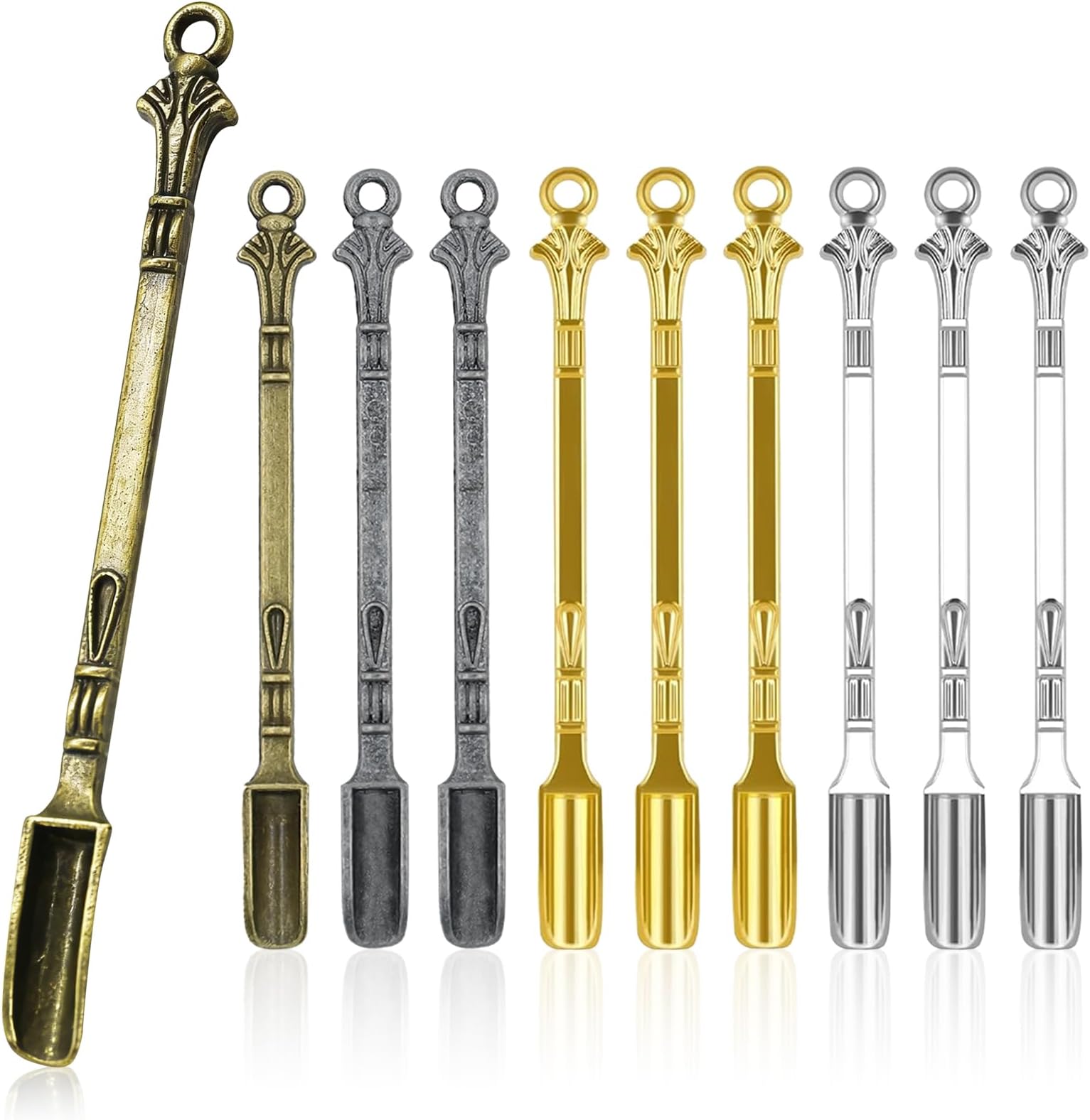 10 PCS Mini Spoons Metal Shovel Tableware Charm Kitchen Pendant, Multicolor Small Spice Spoon, Tiny Shovel Spoon for Necklace DIY Craft Making Keychain