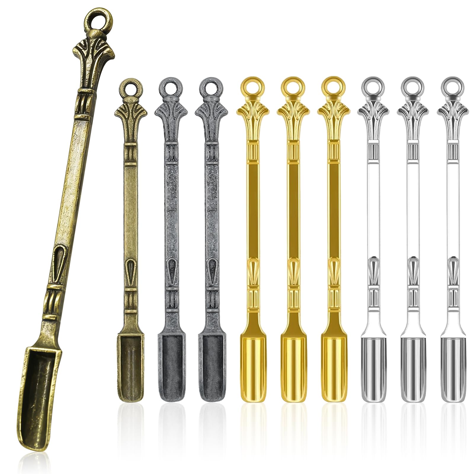 10 PCS Mini Spoons Metal Shovel Tableware Charm Kitchen Pendant, Multicolor Small Spice Spoon, Tiny Shovel Spoon for Necklace DIY Craft Making Keychain