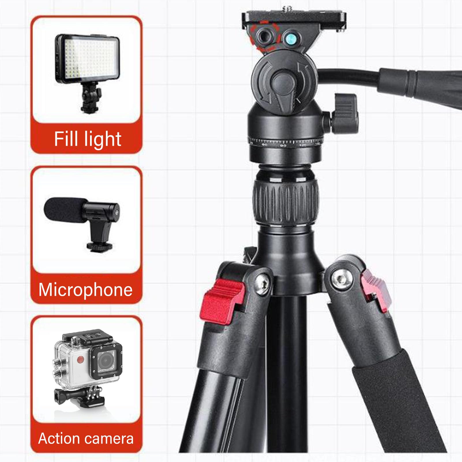 Cabezal Fluido para Trípode Cabezal de Vídeo Hidráulico Panorámico 360 con de Acero Capacidad de Carga de 5 Kg para Cámara