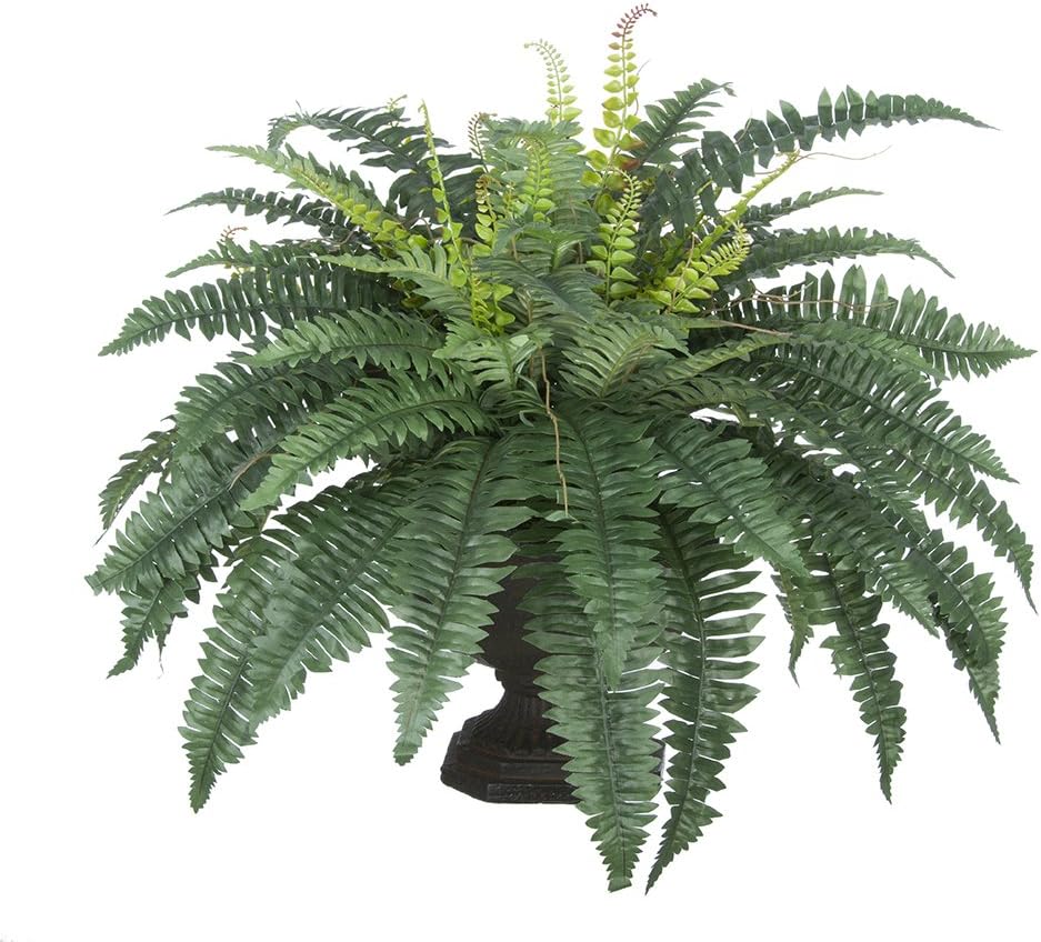 House of Silk Flowers Artificial Fern in Brown Garden Urn