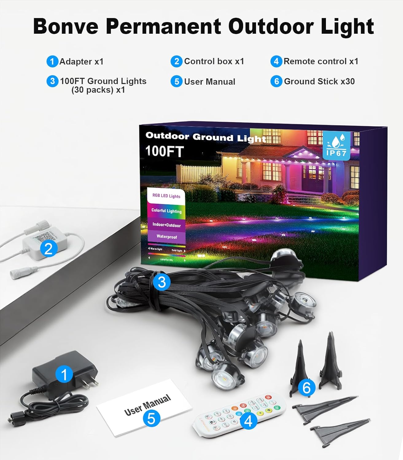 100Ft RGB Ground Lights Outdoor LED Pathway Lights, Multi Color Changing Christmas Decor Waterproof Walkway Lighting for Outside Garden Back Yard Lawn Driveway Patio Landscape Lighting, Smart Control