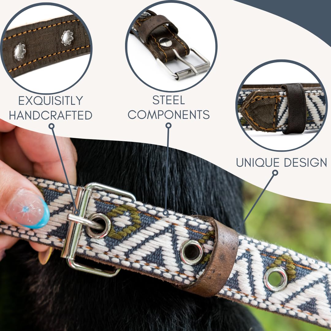 Western Hundehalsband Aus Leder Mit Azteken-Stickerei – Für Kleine Bis Große Hunde, Handgefertigt, Mit D-Ringen & Polsterung