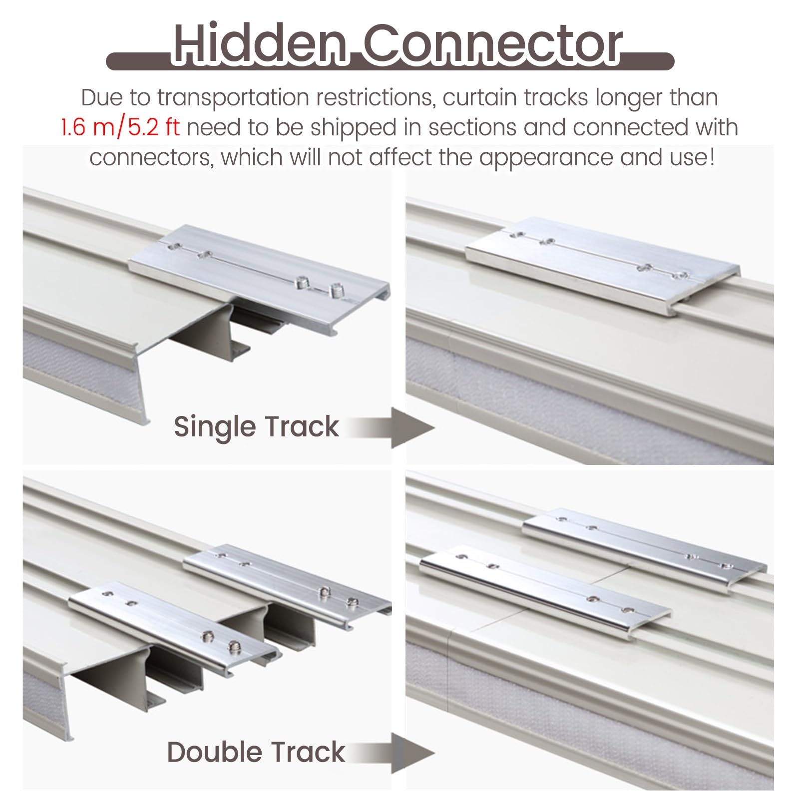 Rail de suspension for cloison de séparation, montage au plafond ou au mur, en alliage d'aluminium, blanc, 1,2 m, 1,6 m, 3,5 m, 7,6 m, 12,2 ...(Double Track,39ft/1188cm)