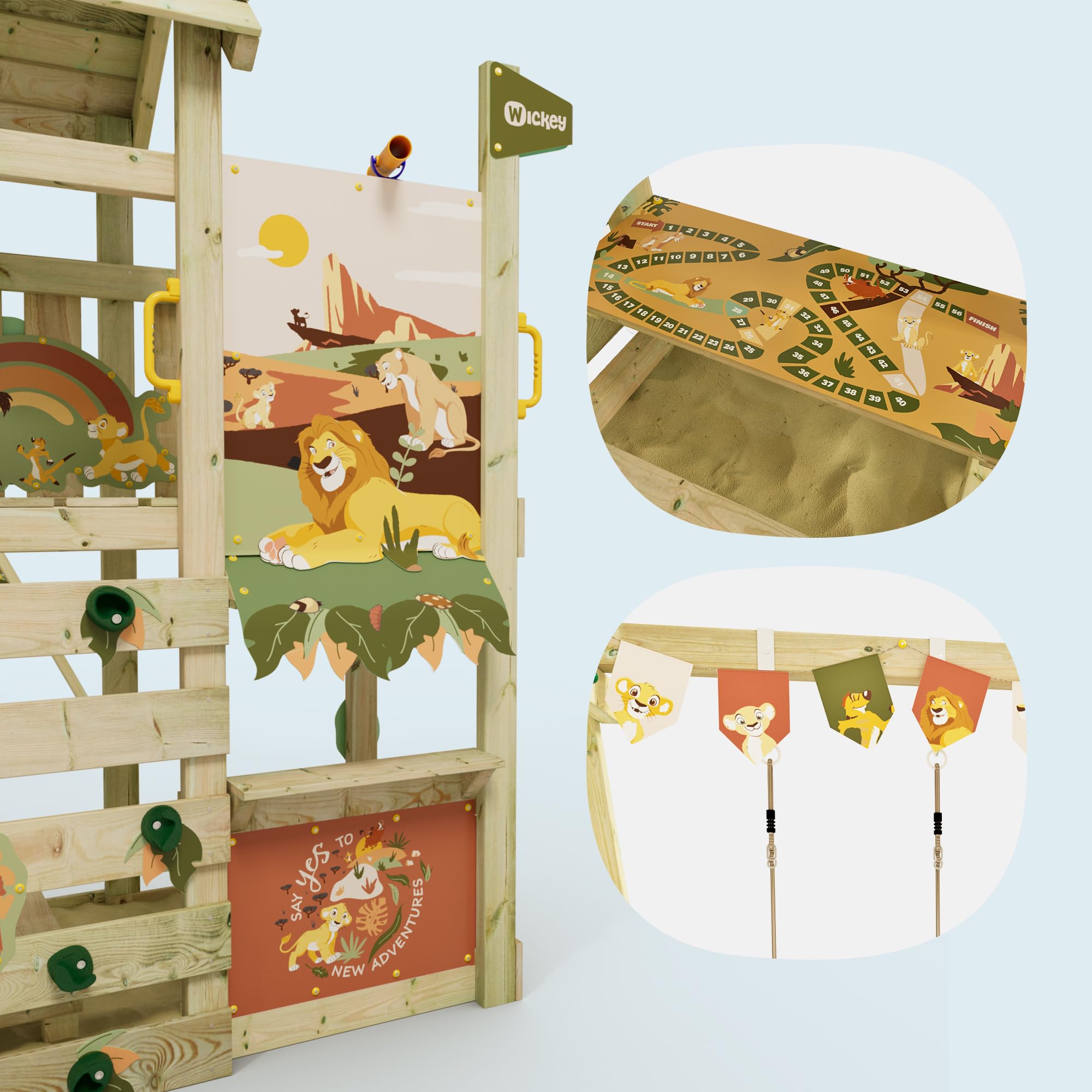 Disney's Il Re Leone Adventure Gioco da giardino di Wickey - Telaio per arrampicata, torre per arrampicata, giochi da giardino per bambini - parco giochi da giardino in legno per esterni con sabbiera