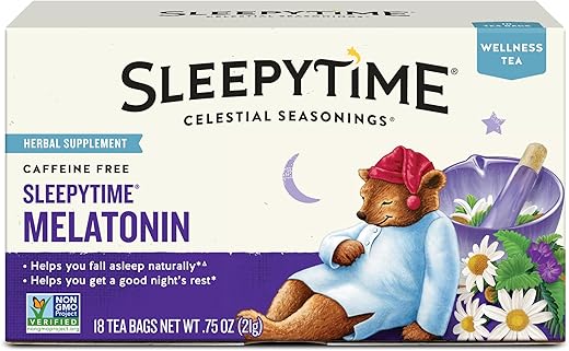 Celestial Seasonings Sleepytime Tea Plus Melatonin, Caffeine Free, Celestial Seasonings Herbal Tea, 18 Bag Box