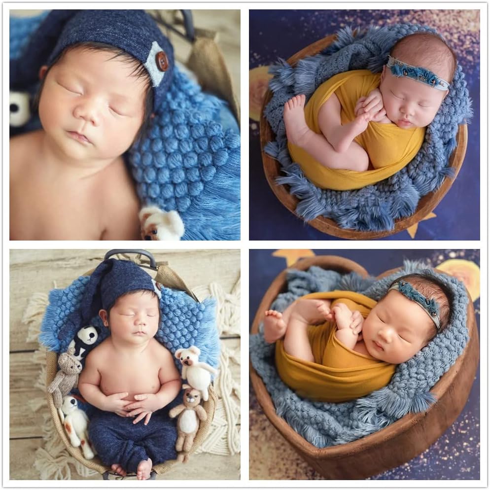Zeroest Baby Photography Props Basket Braid Wool Wrap Newborn Photo Shoot Baskets Filler Posing Stuffer Background Blanket (Blue)