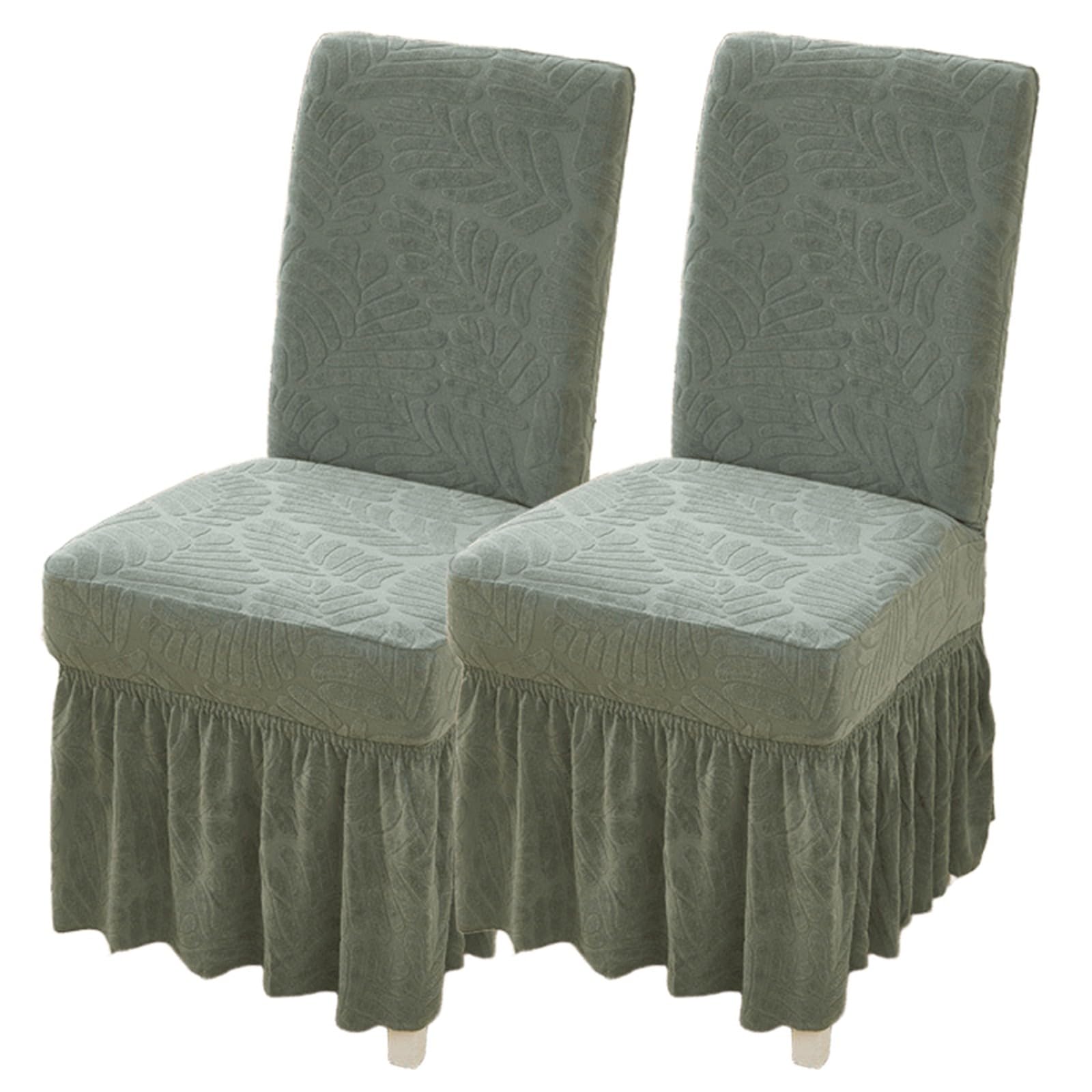 Housse de chaise de salle à manger extensible en vert élégant avec jupe longue | Lot de 4