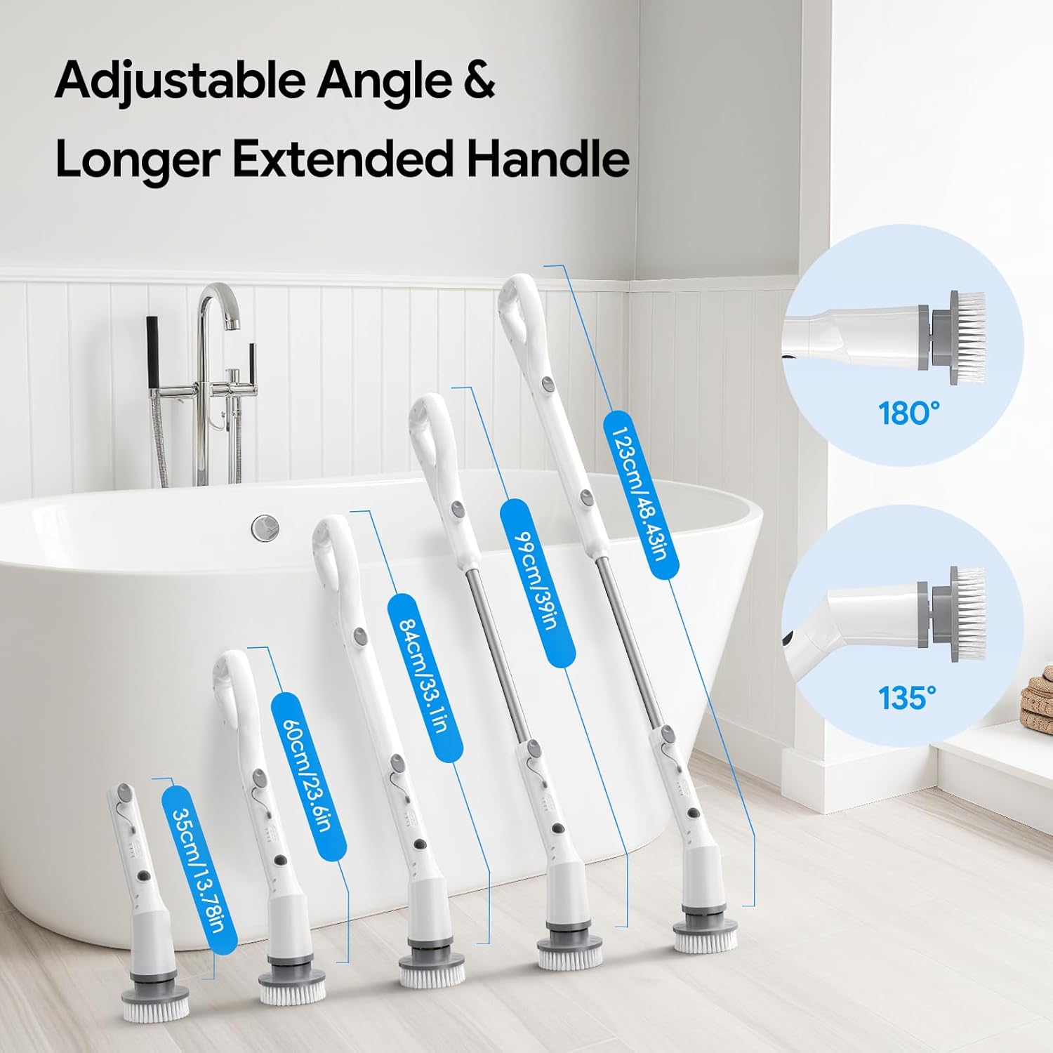 Electric Spin Scrubber, 2026 New Cordless Cleaning Brush, Shower Cleaning Brush with 7 Replaceable Brush Heads, Power Scrubber 3 Adjustable Speeds, Detachable Long Handle & IPX7 Waterproof