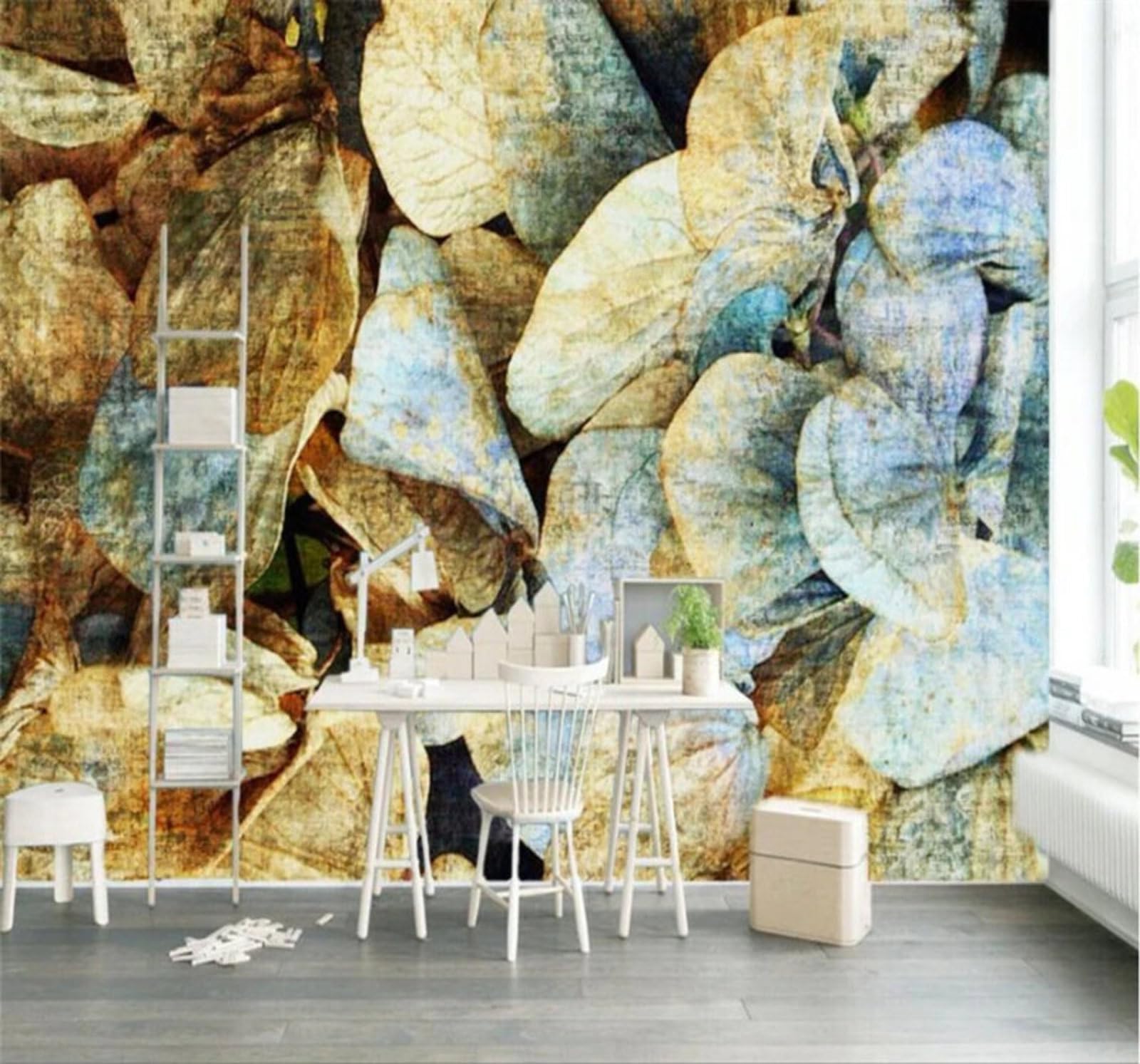 Wallpaper-3D-Xlm 400Cm×280Cm(B×H) Abstract Vintage Butterflies Leaves Decorative 3D Wallpaper Easy Install Feature Office Living Room Sofa Bedroom Tv Background Wall Decoration-400Cm×280Cm