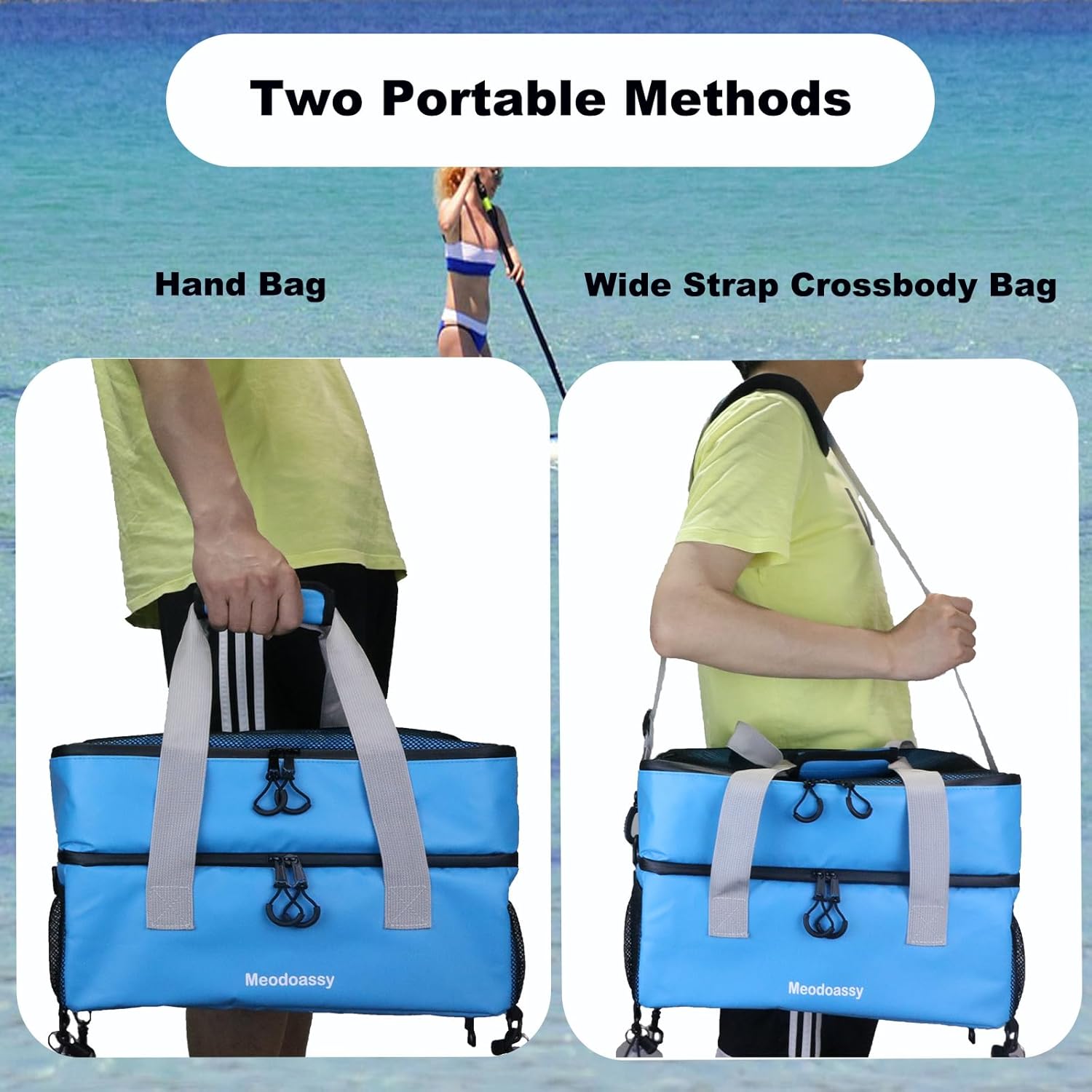 Paddle Board Cooler Waterproof,26L SUP Paddleboard Cooler Deck Bag fits 42 Cans,2 Compartments Paddle Board Accessories for Kayaking,Beach, Camping(Blue)