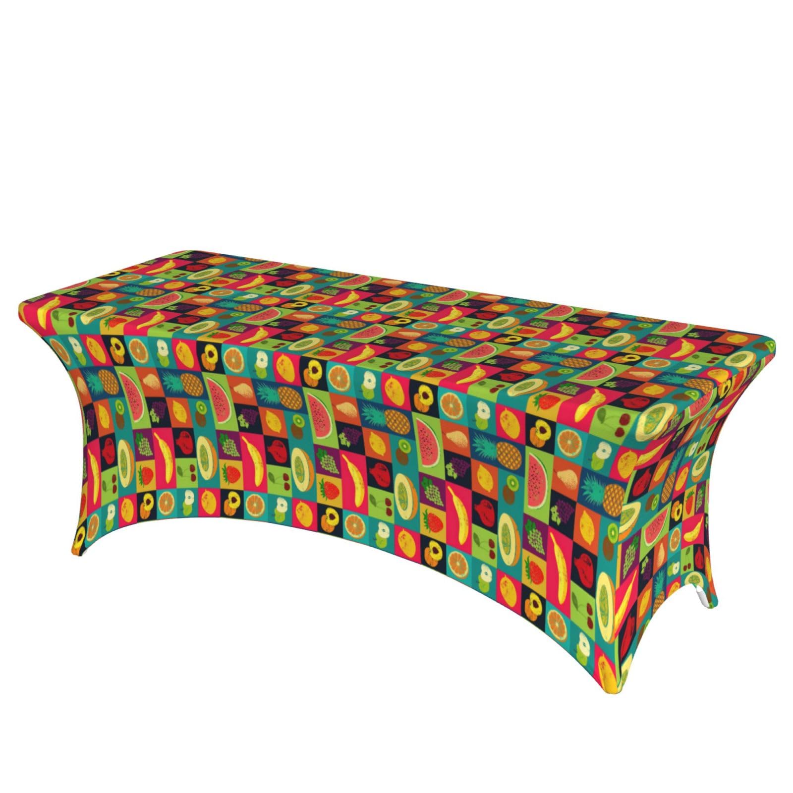 Nappe rectangulaire élastique anti-glisse style artistique fruits pour table bureau