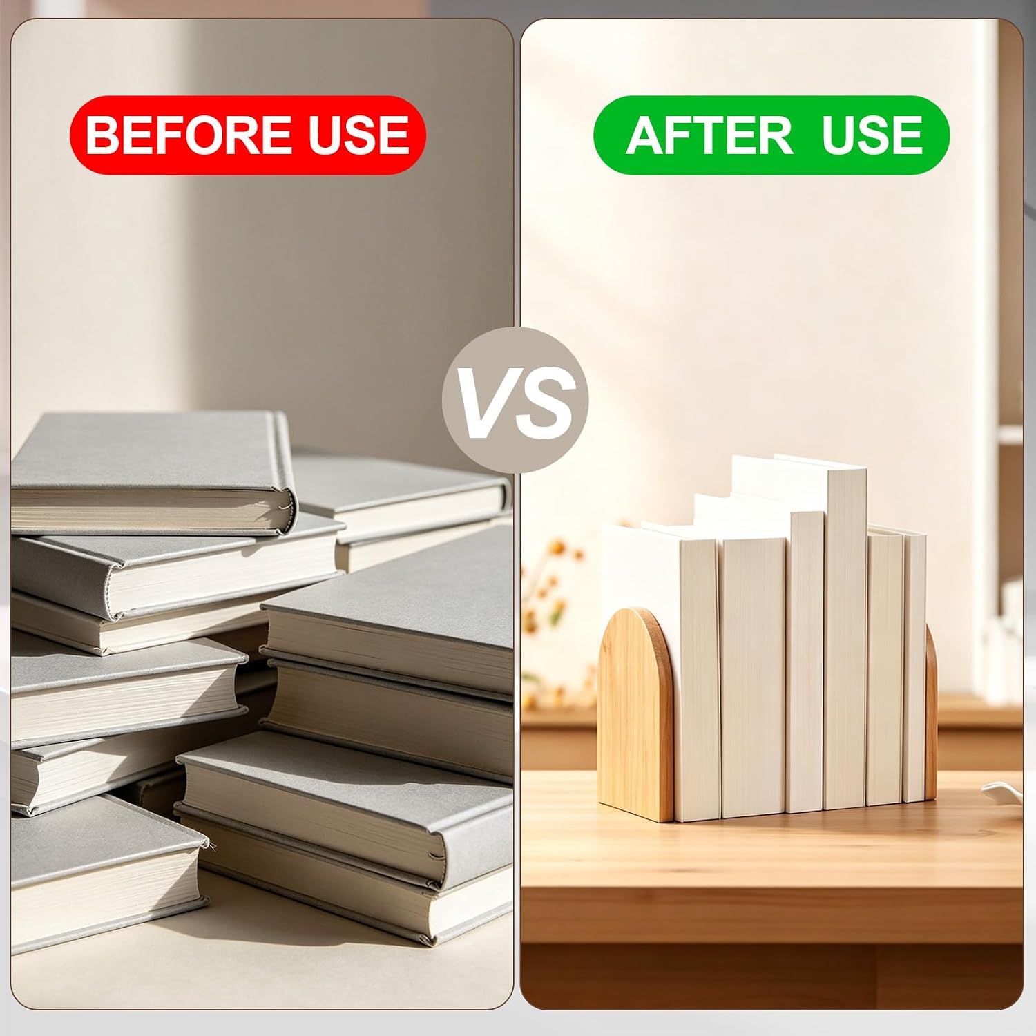 Chunful 8 Pcs Modern Bamboo Book Ends for Shelves Decorative Boho Bookends Book Shelf Organizer Minimalist Design Stopper to Hold Books for Boho Home Office (5.5 * 3.75 * 2.25inch)