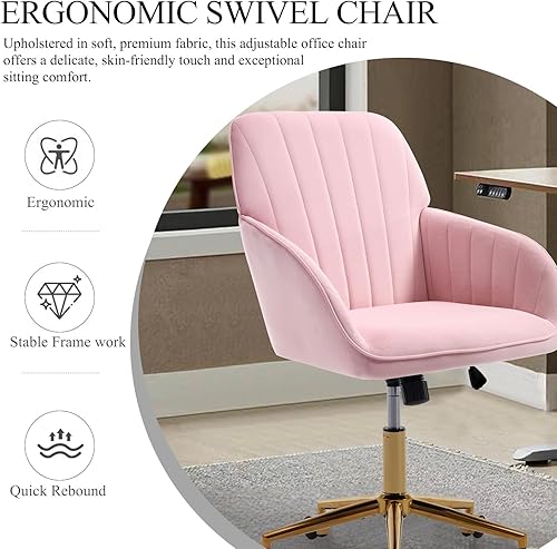 Miniatura 5 de Silla de escritorio de oficina en casa, silla de tocador, moderna silla con respaldo bajo ajustable de terciopelo, silla de oficina tapizada de
