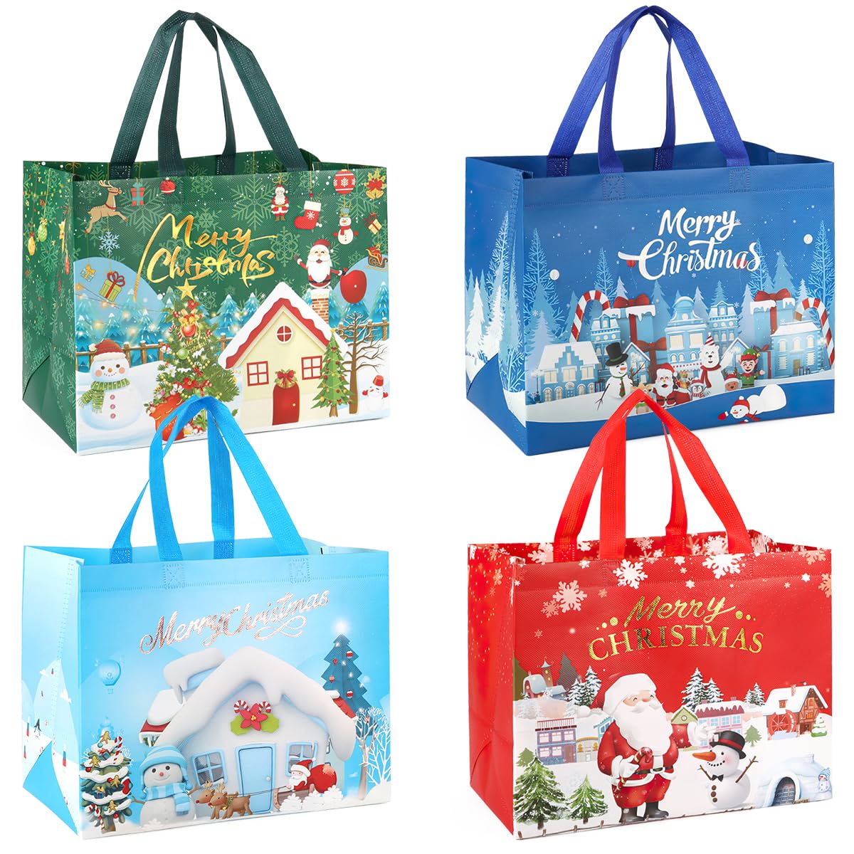 6 Sacs Cadeaux De Noël Non Tissés De Grande Capacité. Père Noël, élan, Bonhomme De Neige, Sachet De Cadeaux Pour Fête De Noël, Déco De Noël