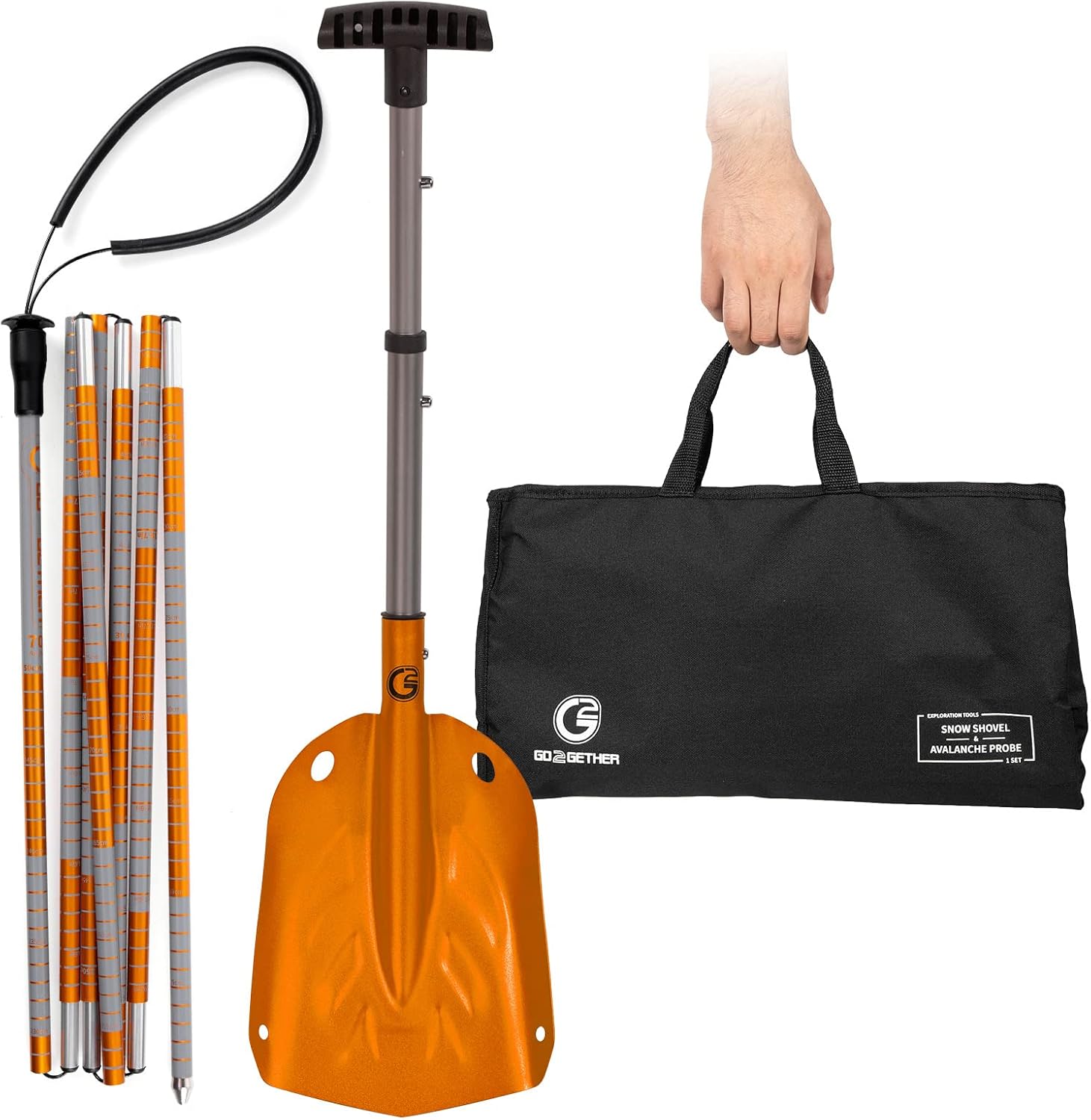 G2 Avalance Kit: Lightweight Aluminum Alloy Snow Shovel with Snow Probe and Storage Bag, Folding Design, Easy to Storage and Carry (Orange)