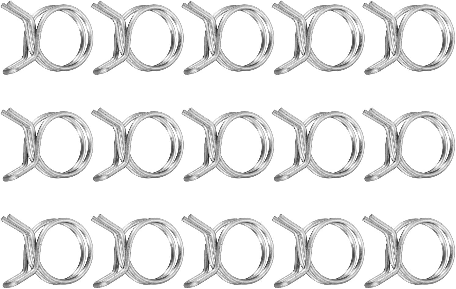 uxcell 15Pcs 16mm/0.63inch Inner Dia Double Wire Spring Hose Clamp, Stainless Steel Adjustable Spring Clips for Hose Fuel Line Silicone Tube Water Pipe Air Pipe