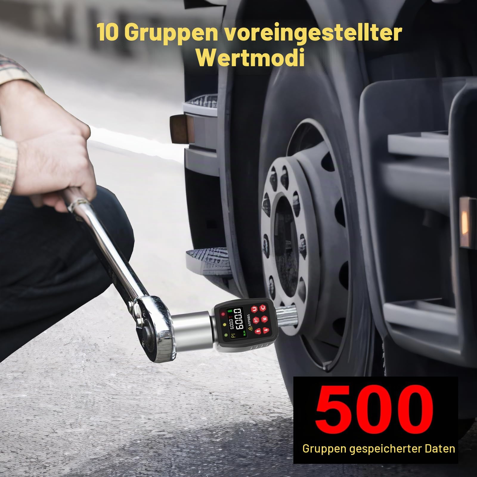 ANPUDS Digitaler Drehmomentadapter, 3/4 Zoll 9-600Nm Drehmomentadapter Set mit Voreingestellter, Lagerung, Summer, LCD Anzeige, ± 1% Fehlergenauigkeit für Auto, LKW, Traktor
