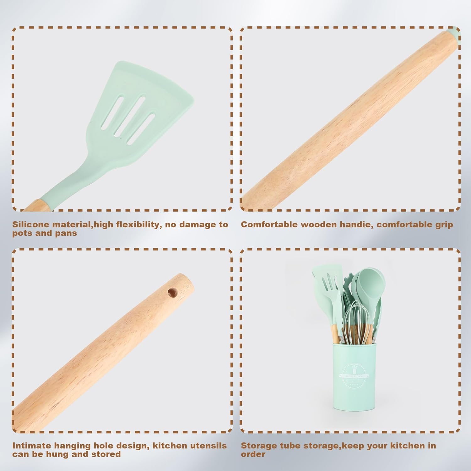 12-Piece Silicone Cooking Utensil Set - Non-Stick, Food-Grade Kitchen Utensils - Seaweed Green (Seaweed Green)