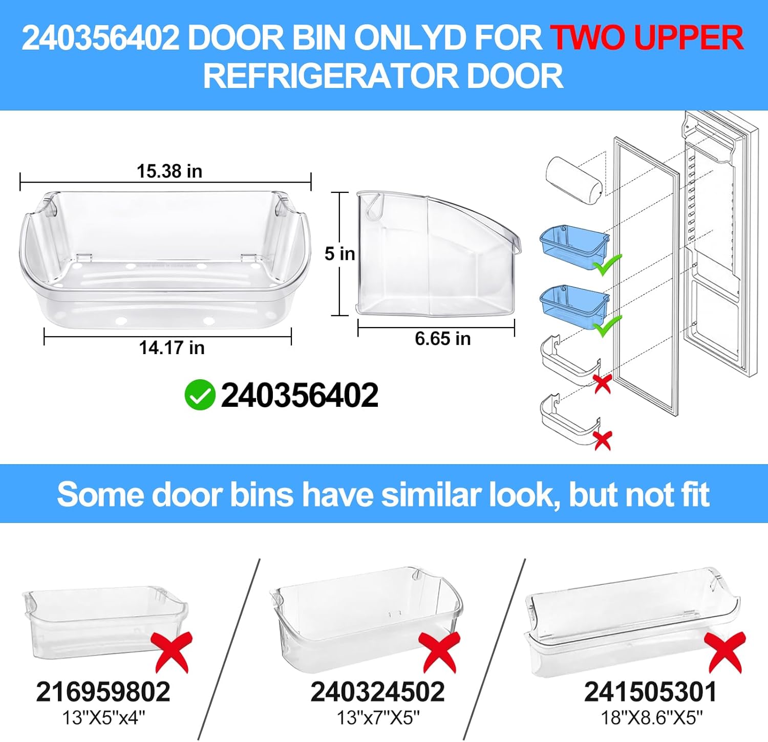 (2-Pack) UPGRADE 240356402 Refrigerator Door Bin Replacement Part,Compatible with Frigidaire Refrigerator Door Shelf LFSS2612TF0 FGUS2642LF2 LGUS2642LF1 LFSS2612TE0 AP2549958 FGHS2631PF4A Door Shelf : Appliances