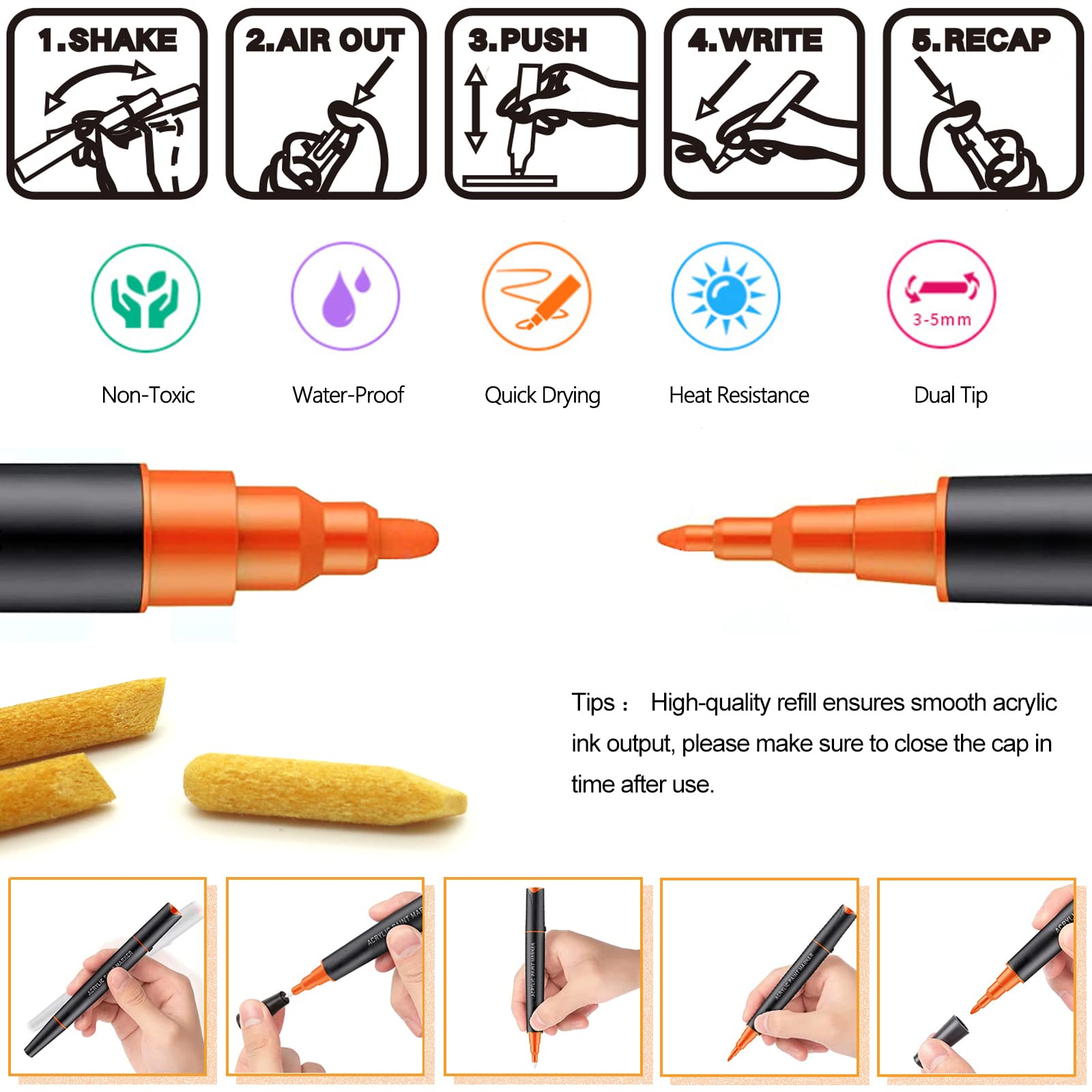 Marqueurs De Peinture Acrylique, 24 Couleurs Double Pointe Pour Sur Roche Bois Toile Pierre Verre Surfaces En C Ramique Fournitures D Artisanat Diy