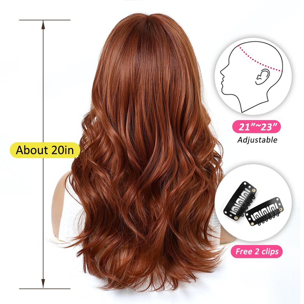 OUFEI Long Wavy Ombre Auburn Wigs for Women with Bangs Natural Synthetic Hair Heat Resistant Wigs for Daily Party Cosplay Wear - Image 4