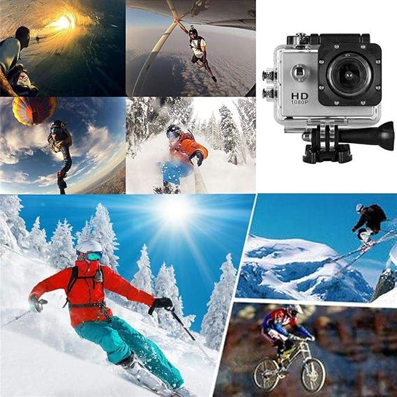 Action Camera, HD 1080P Action Camera Waterproof Camera with 2.0' Screen Underwater Cam Waterproof 30M, for Live Streaming Stabilisation,Gold