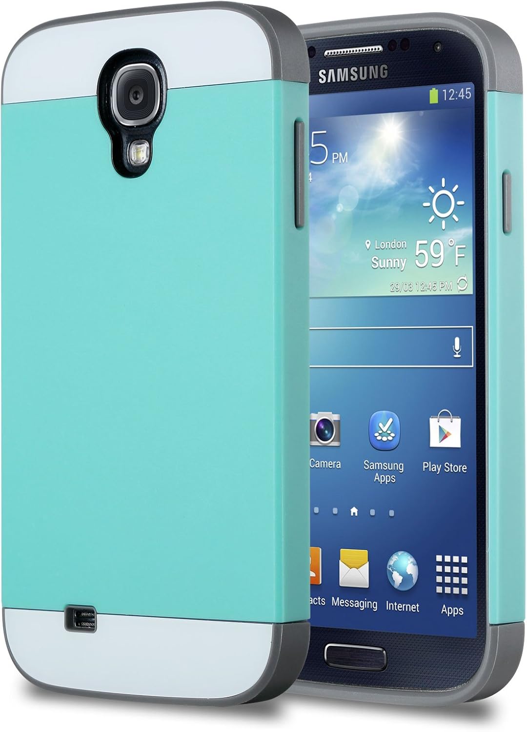 ULAK Plastic Hard Shell and Fexible TPU Hybrid Dual Layer Protective Case for Galaxy S4 - Teal Blue/Grey