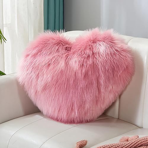 Miniatura 6 de YUCHE Almohada de amor en forma de corazón de felpa larga de lana sintética rosa para sala de estar, sofá, regalo para niña, bonito cojín