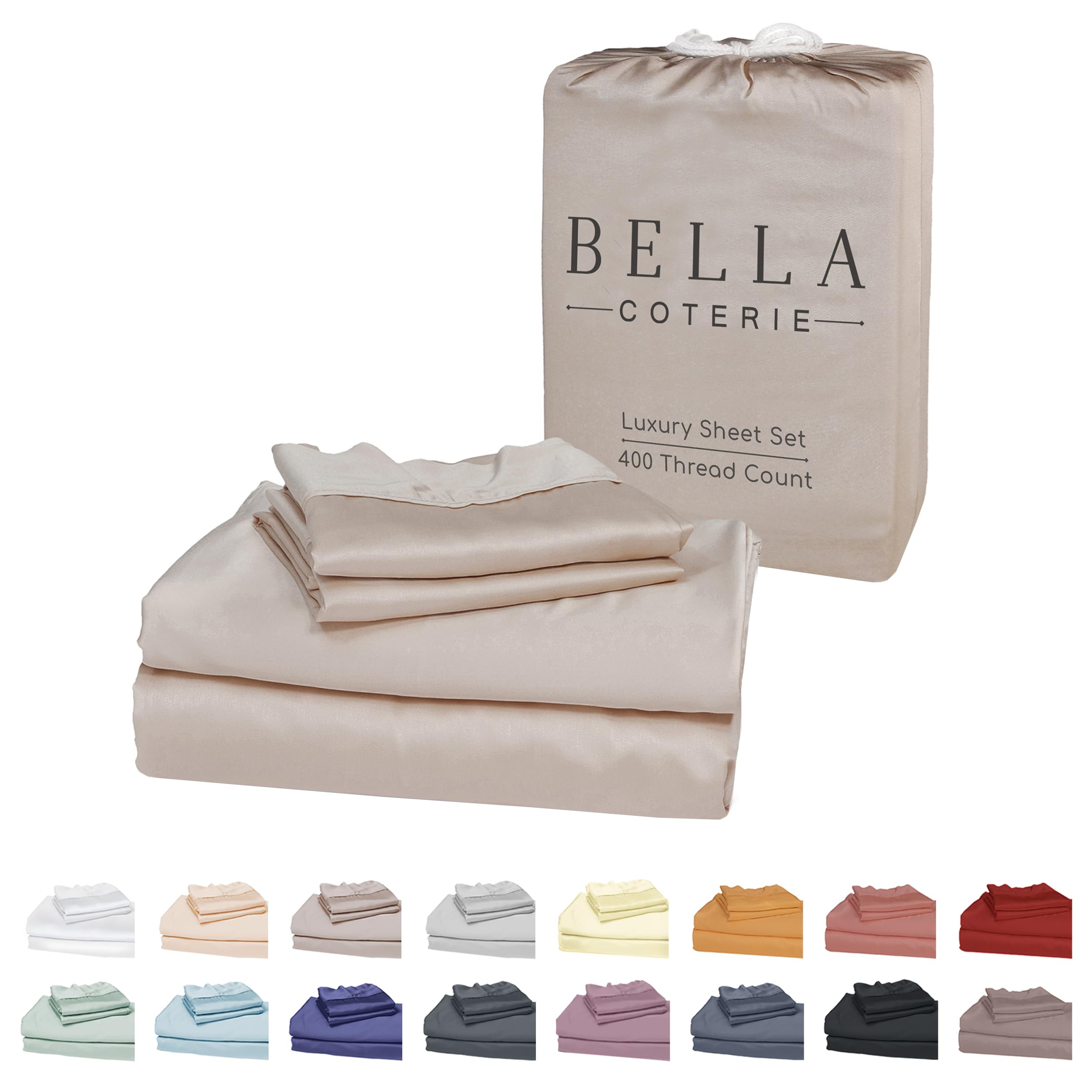 Bella Coterie Luxury Bamboo Viscose King Size Sheet Set | 100% Organically Grown | Ultra Soft | Cooling for Hot Sleepers | 18" Deep Pocket [Dune]