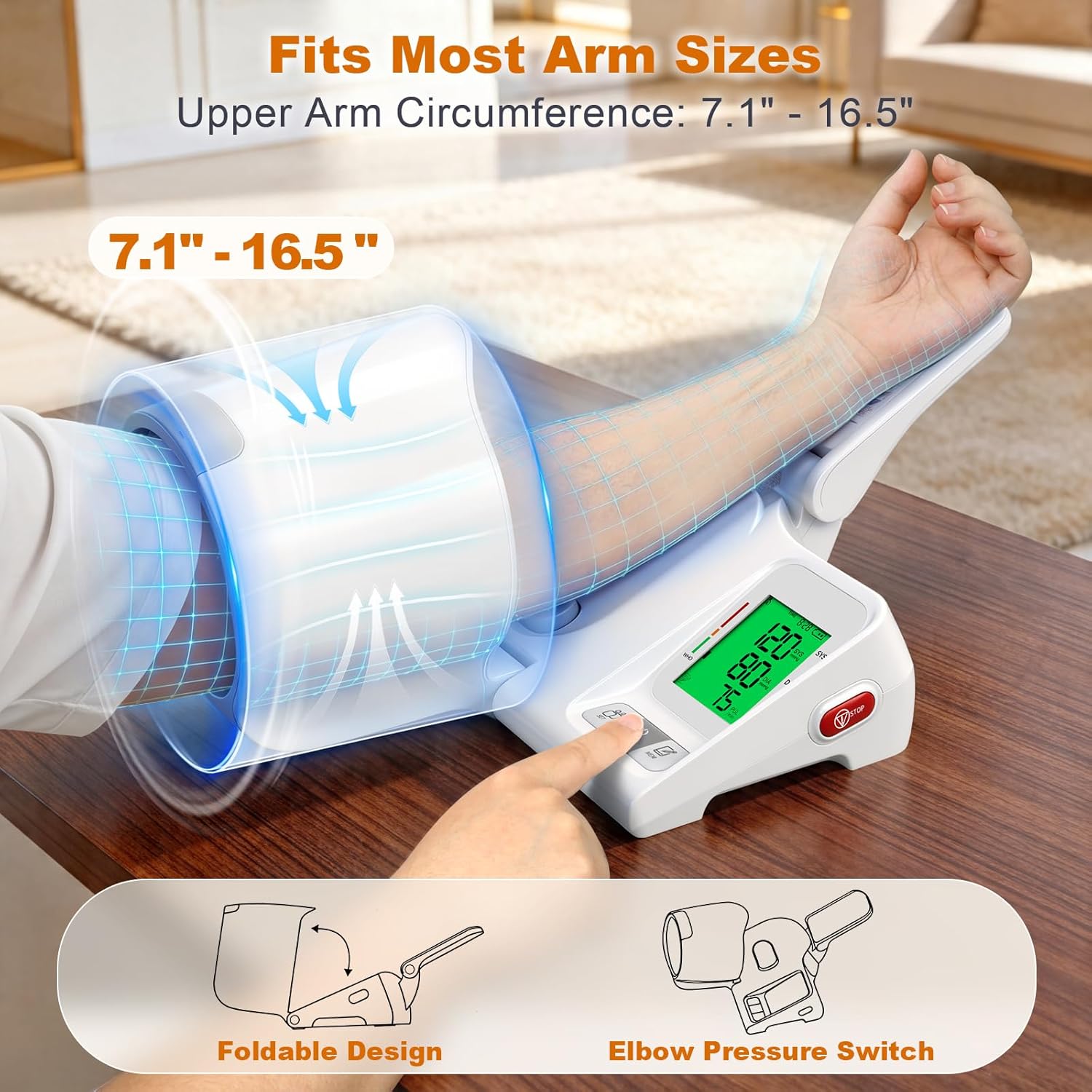 52HZ Barrel-Type Blood Pressure Monitor, One-Touch Upper Arm Blood Pressure Monitors for Home Use, Auto-Fit Wide Range 7.1"-16.5" Blood Pressure Machine, 3-Color Backlight, 2 Users 2×99 Memory