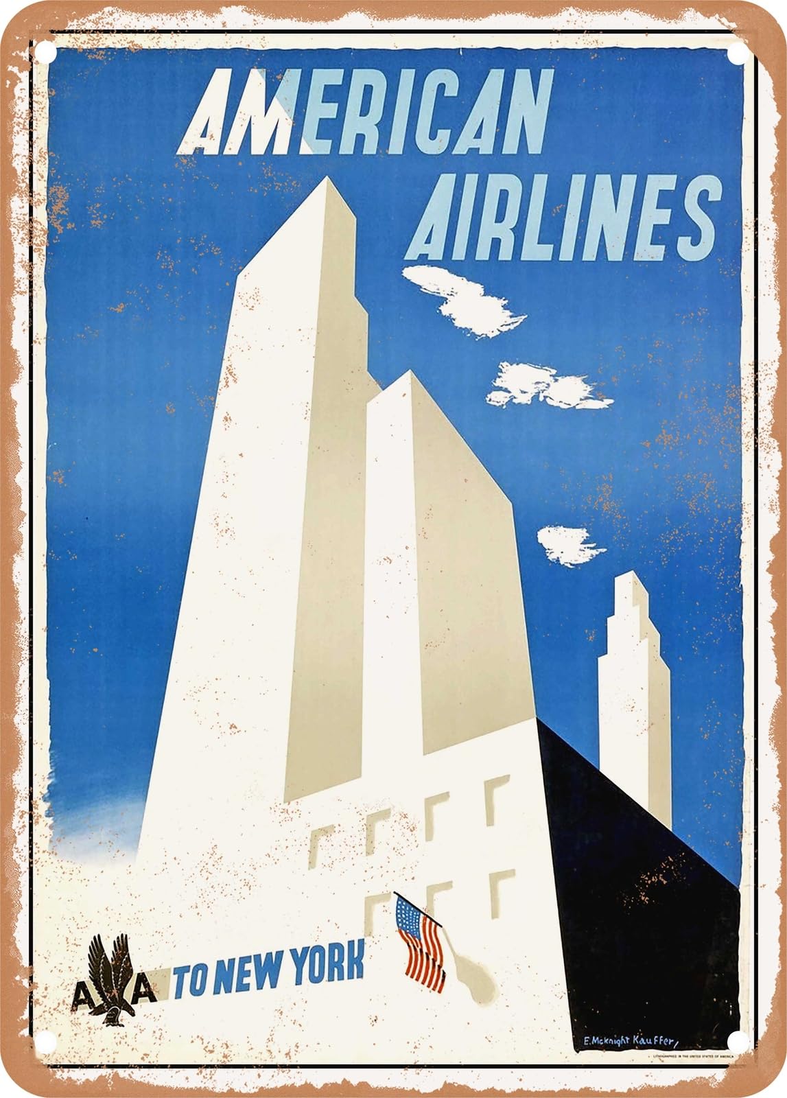 METAL SIGN - 1950 Air Travel to New York Vintage Ad home decor