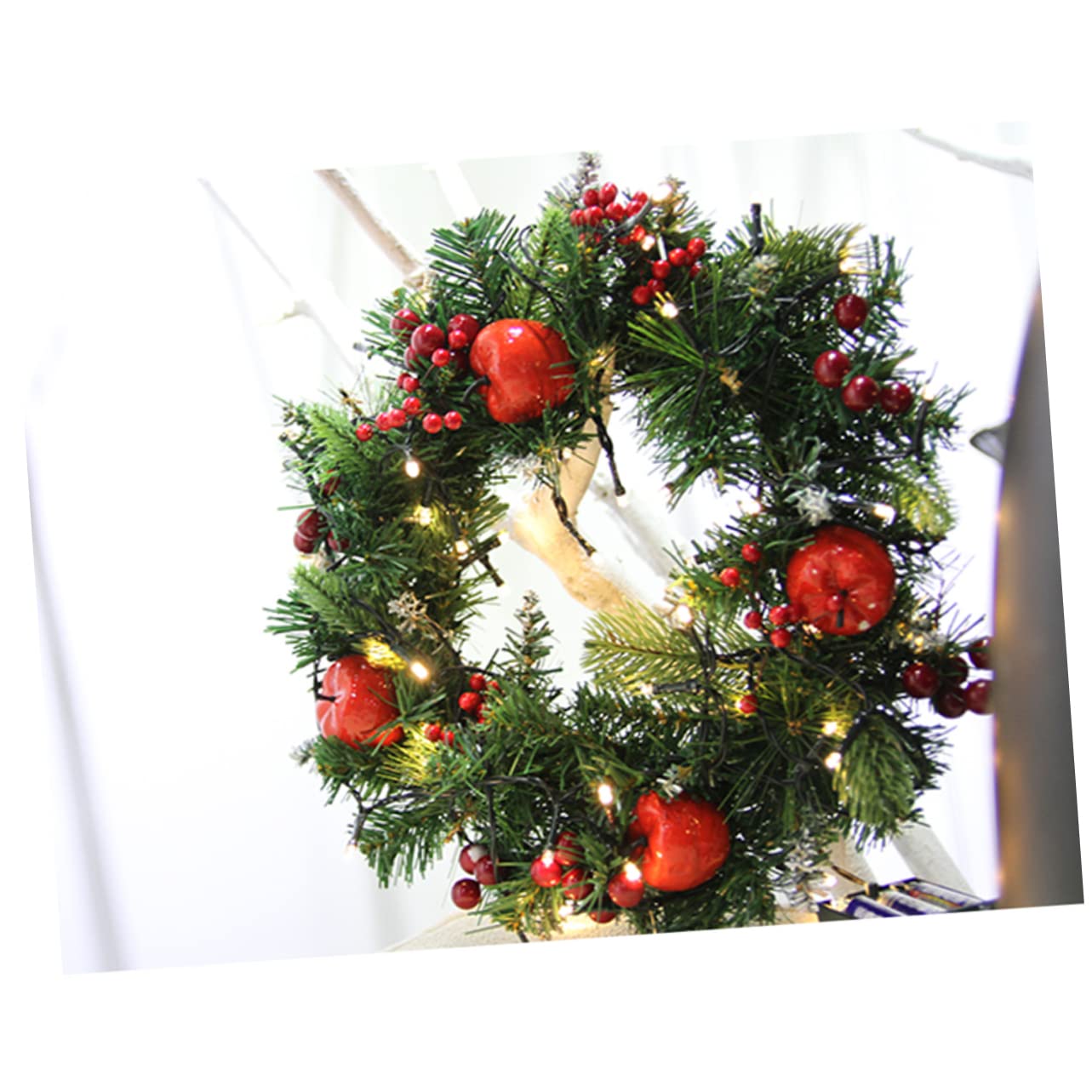 ABOOFAN 2 Pièces Couronne De Guirlande De Noël Couronne De Noël avec Lumière Couronne De Baies Artificielle Couronne De Porte De Guirlande Lumineuse avec des Lumières