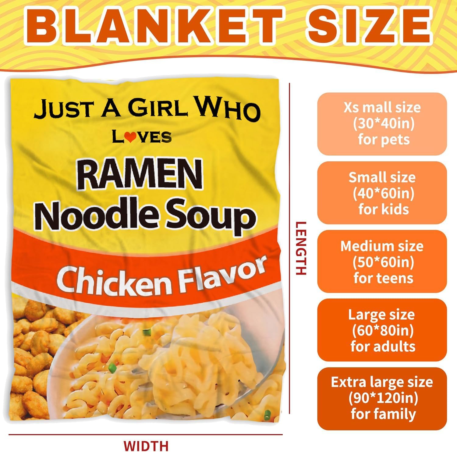 Just A Girl Who Loves Ramen Chicken Flavor Throw Blanket - Super Soft Flannel Fleece Blanket for Gifts, Lightweight Fuzzy Cozy Blanket Microfiber for Couch Sofa Bed XS 40"x30" for Pets - Image 5