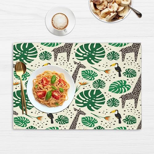 Miniatura 6 de Juego de 4 manteles individuales decorativos de jirafas adorables, lavables, impermeables, para fiestas, hogar, comedor, decoración de mesa de 18 x