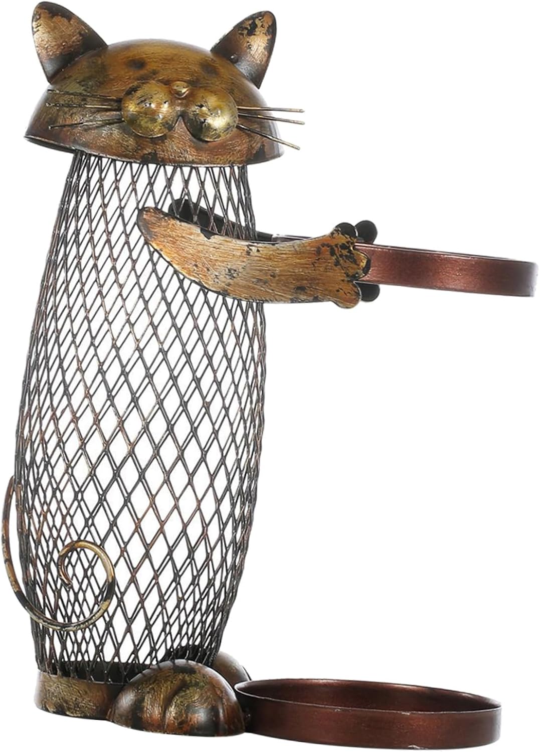 Cat Shape Iron Wine Bottle Rack Decorative Money Bank Wine Storage Stand Tabletop Holder for Home Kitchen Display